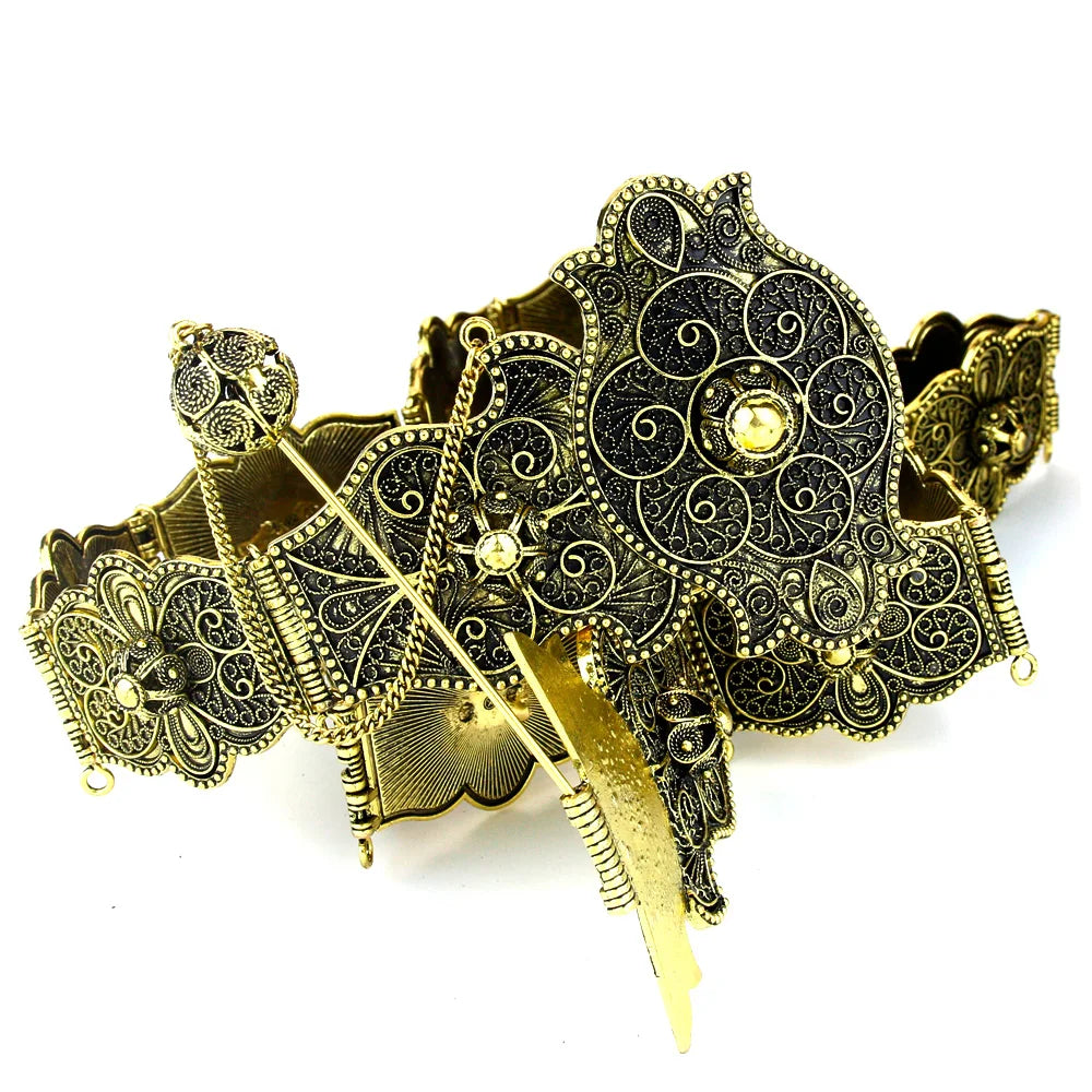 Sunspicems Caucasus Bride Jewelry Women Belt Breastplate Sets Antique Gold Color Wedding Dress Belt Bibs Turkish Robe Bijoux