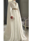 Ossetian National Embroidered Muslim Wedding Dresses Cape Long Sleeves High Neck customsized  Bride Gown arabic dubai Gelinlik