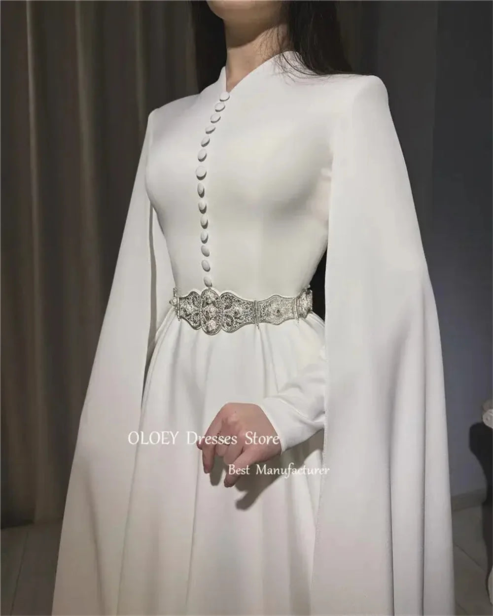 OLOEY Elegant Wedding Dresses With Jacket For Women Bride High Neck Bridal Gowns White Formal Dresses Floor Length Customized