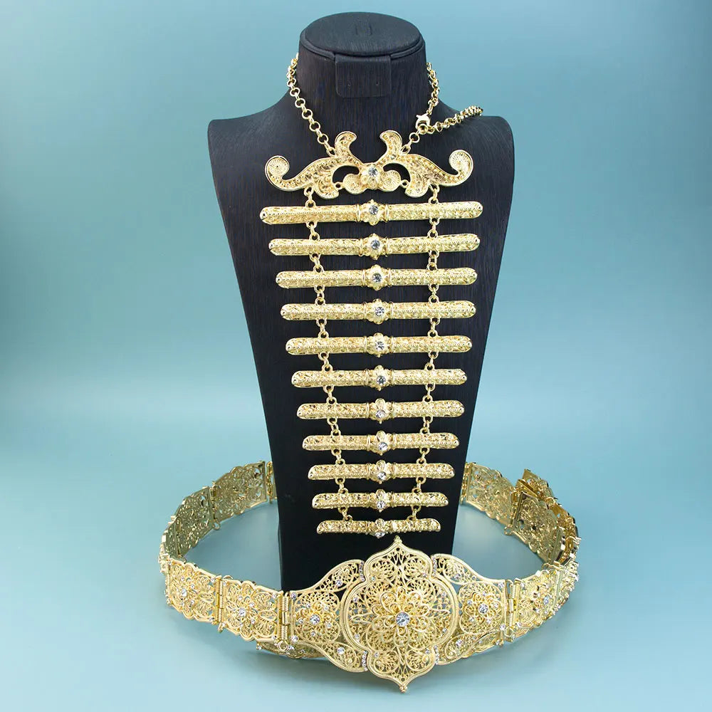 Sunspicems Retro Silver Color Caucasus Women Belt Breastplate Bridal Jewelry Sets Turkish Dress Belt Waist Chain Adjustable