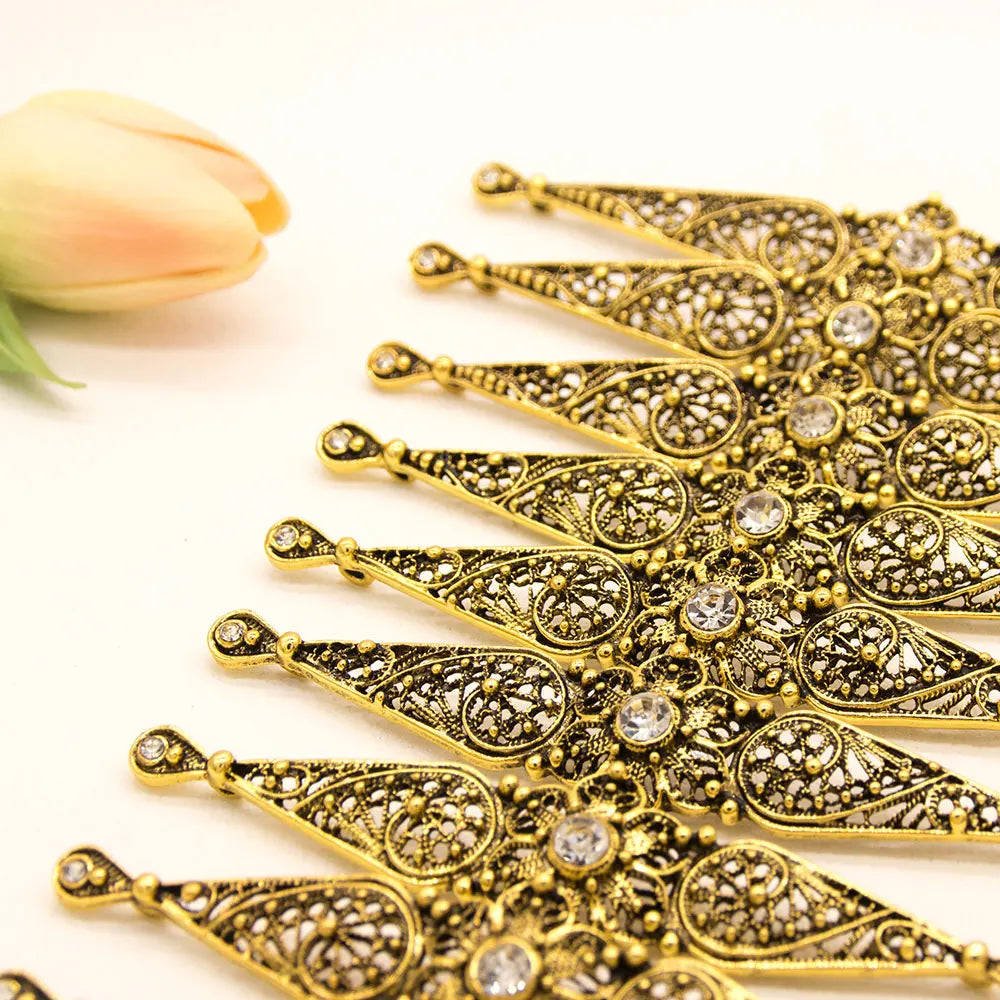 Vintage Turks Caucasus Women Breastplate Bridal Dress Brooch Hollow Flower Kazakh Wedding Jewelry