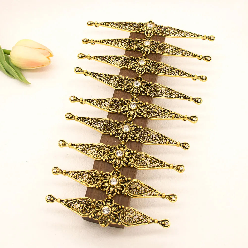 Vintage Turks Caucasus Women Breastplate Bridal Dress Brooch Hollow Flower Kazakh Wedding Jewelry