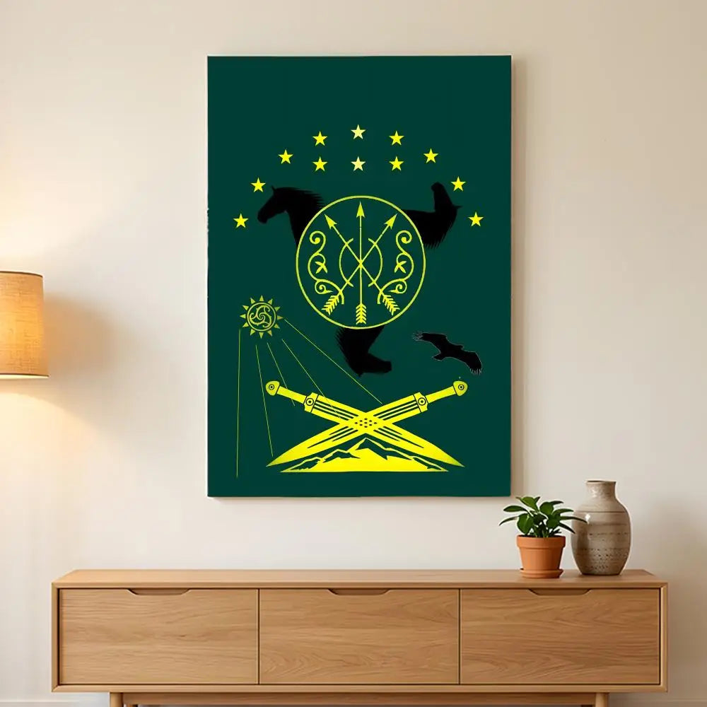 Chechen National Flag Painting Calligraphy HD Wall Art,sturdy Frame,easy-hang Modern Home Decor.
