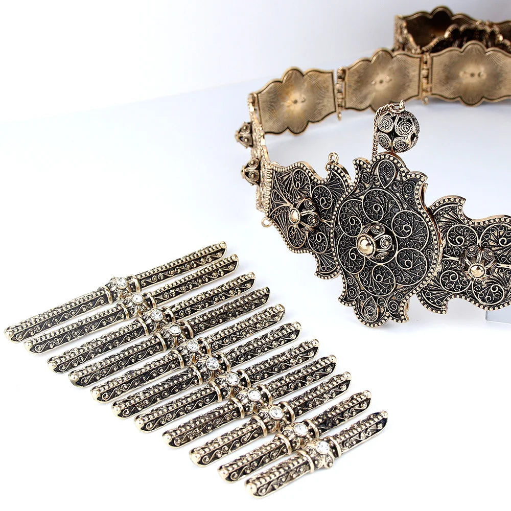 Sunspicems Caucasus Bride Jewelry Women Belt Breastplate Sets Antique Gold Color Wedding Dress Belt Bibs Turkish Robe Bijoux