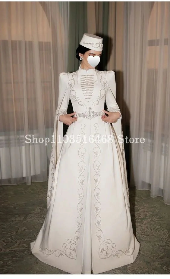 Elegant Arabic Wedding Dresses 2025 For Women High Neck Embroidered Beaded Long Sleeve Muslim Bridal Dresses Customised فساتين