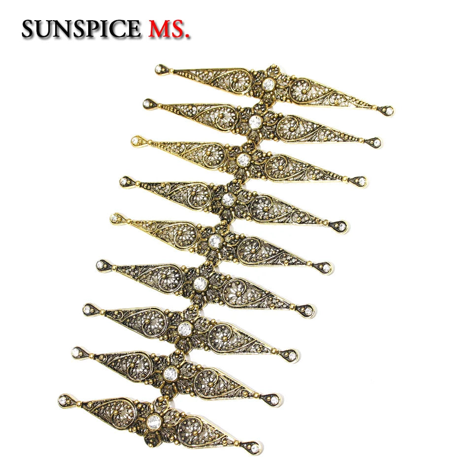 Chic Slavic Caucasus Breastplate Turkish Bride Wedding Jewelry Traditional Clothing Crystal  Accessories Sewing Metal Buckle