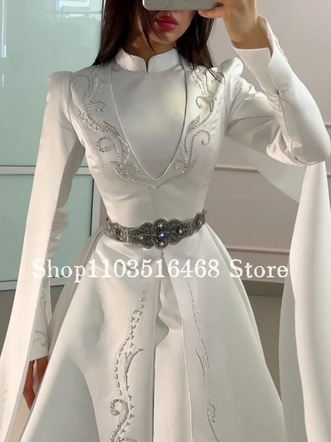 Customized White Muslim Wedding Dress Beaded Islamic Bridal Gown Formal Evening Gown Engagement Dress Turkish Kaftans Arabic2026