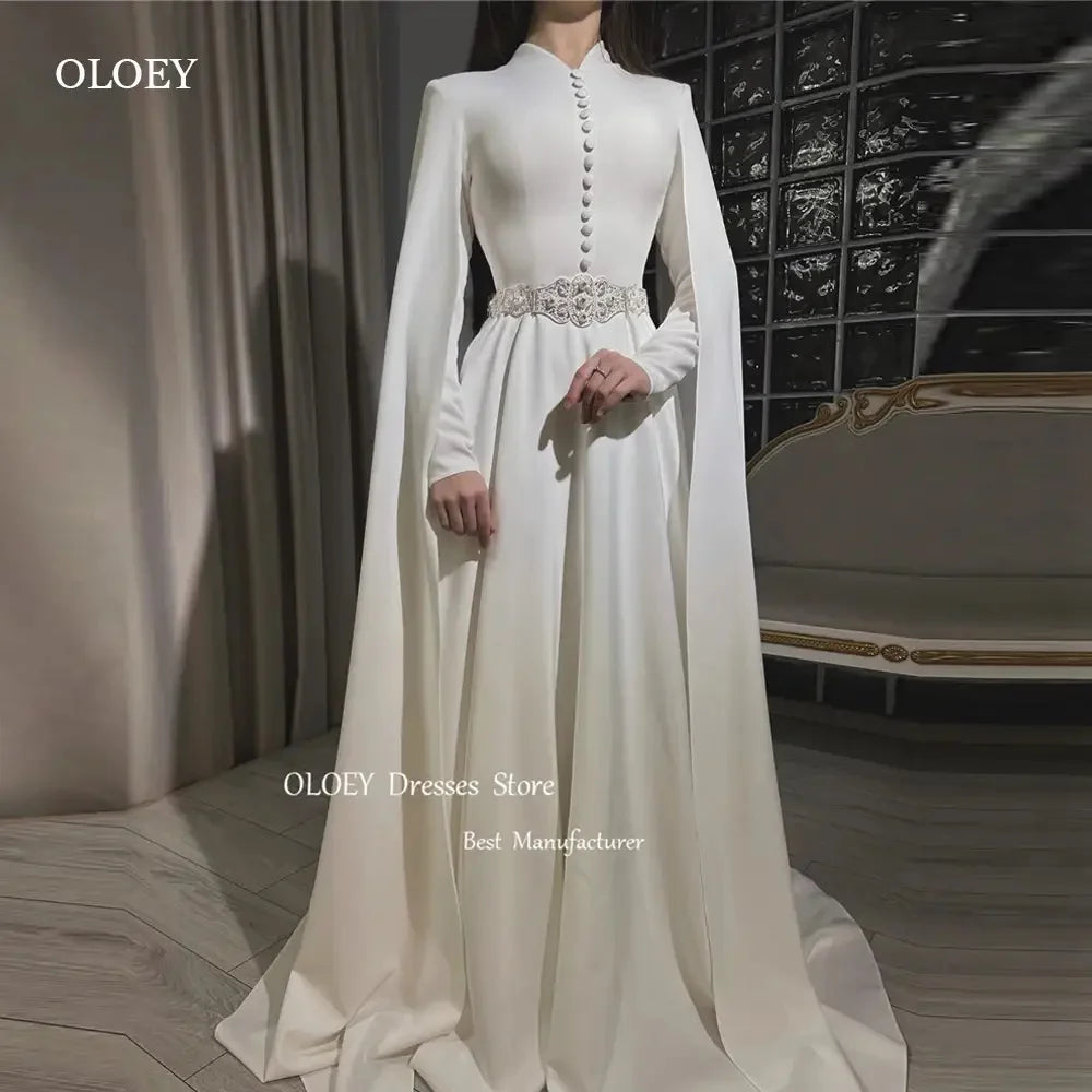 OLOEY Elegant Wedding Dresses With Jacket For Women Bride High Neck Bridal Gowns White Formal Dresses Floor Length Customized