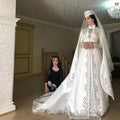 Customized  Caucasus Circassian Wedding Dress Long Sleeves Capped Embroidery Beaded Satin muslim caftan Bridal Gowns High Neck