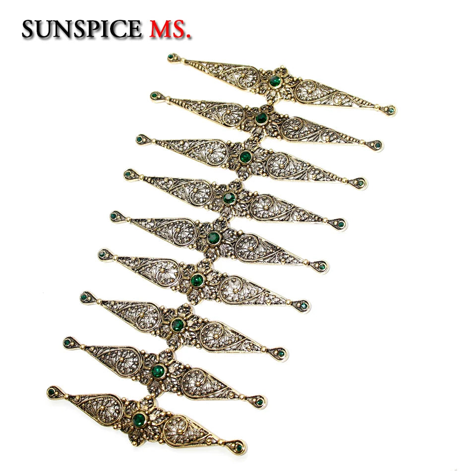Chic Slavic Caucasus Breastplate Turkish Bride Wedding Jewelry Traditional Clothing Crystal  Accessories Sewing Metal Buckle