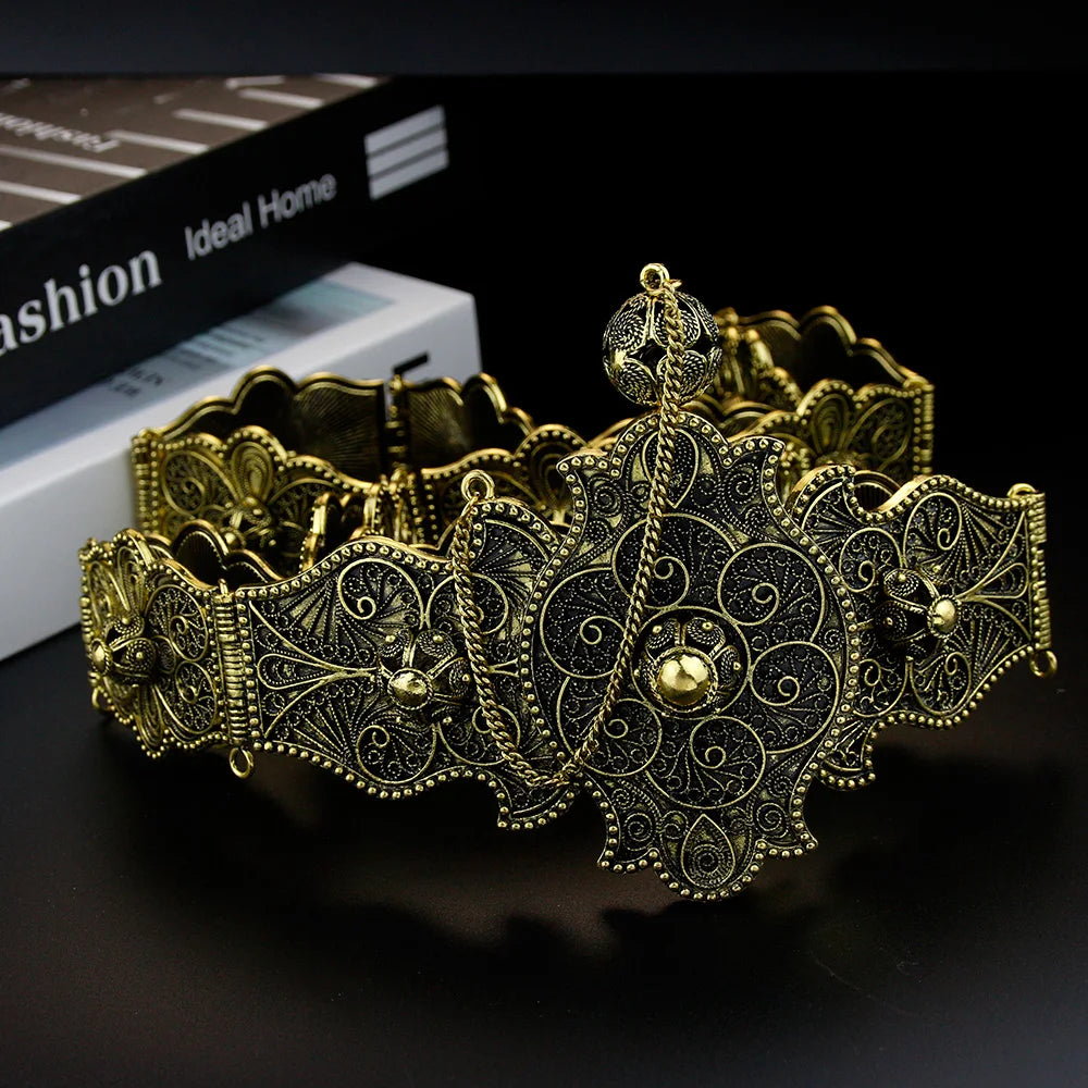 Sunspicems Caucasus Bride Jewelry Women Belt Breastplate Sets Antique Gold Color Wedding Dress Belt Bibs Turkish Robe Bijoux