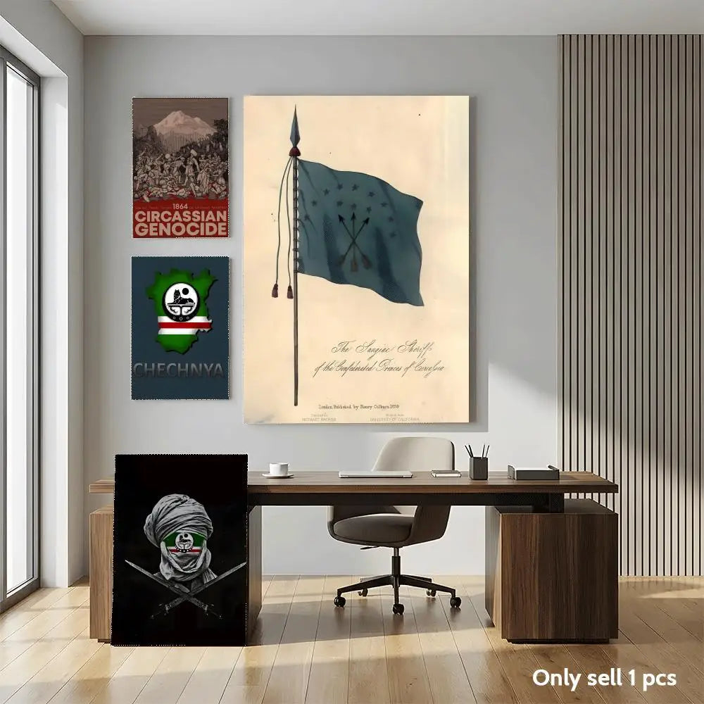 Chechen National Flag Painting Calligraphy HD Wall Art,sturdy Frame,easy-hang Modern Home Decor.