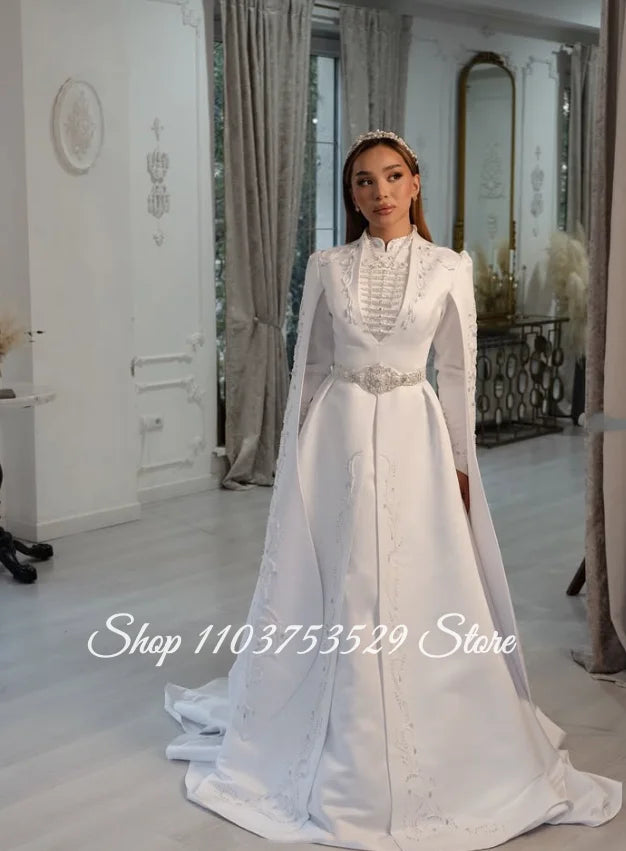 Customized Gorgeous Muslim Wedding Dresses Beaded Appliqué Islamic Bridal Gowns Formal Evening Gowns Engagement Dresses