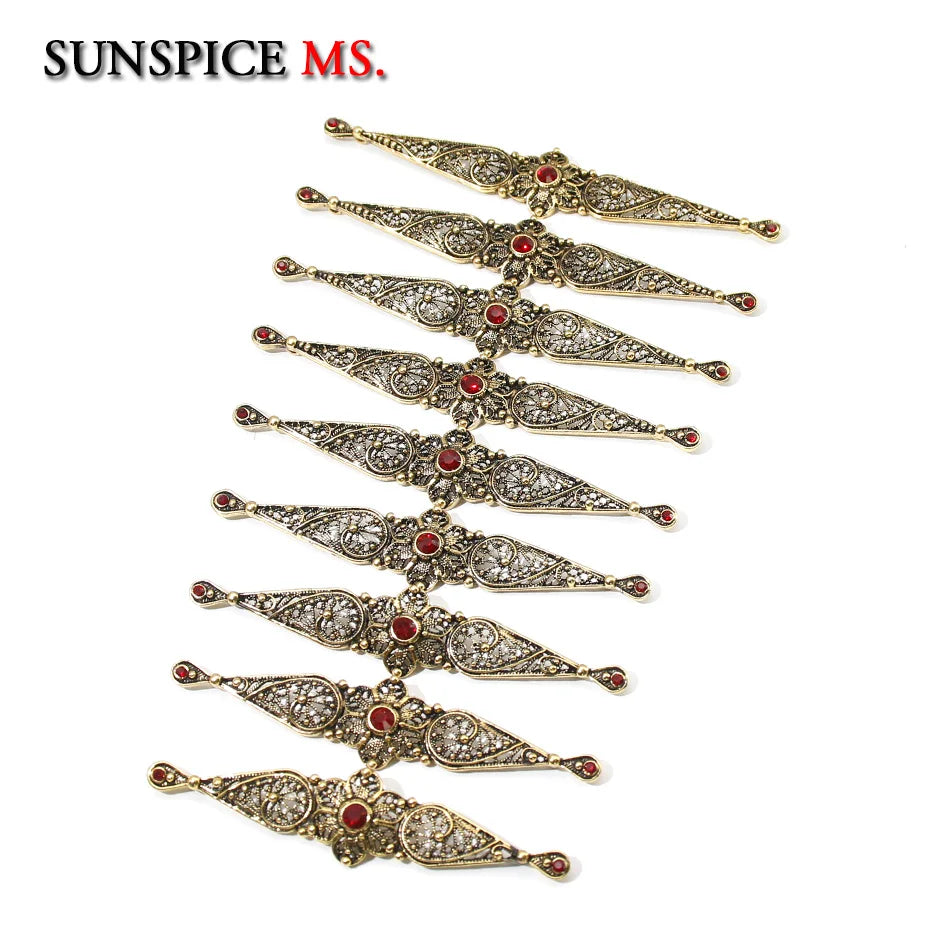 Chic Slavic Caucasus Breastplate Turkish Bride Wedding Jewelry Traditional Clothing Crystal  Accessories Sewing Metal Buckle