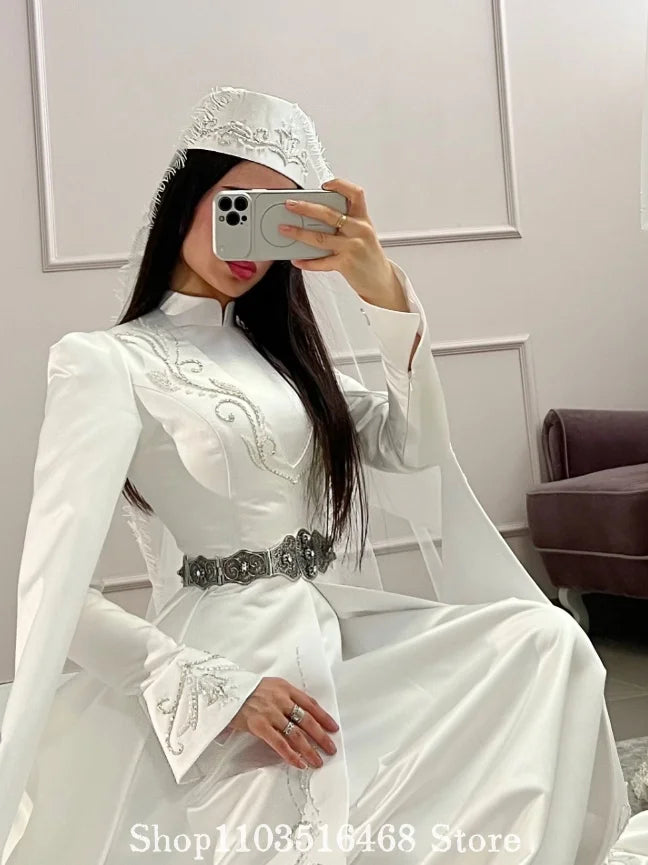 Customized White Muslim Wedding Dress Beaded Islamic Bridal Gown Formal Evening Gown Engagement Dress Turkish Kaftans Arabic2026