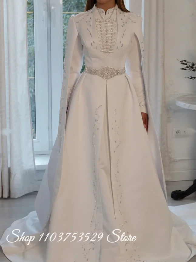 Customized Gorgeous Muslim Wedding Dresses Beaded Appliqué Islamic Bridal Gowns Formal Evening Gowns Engagement Dresses